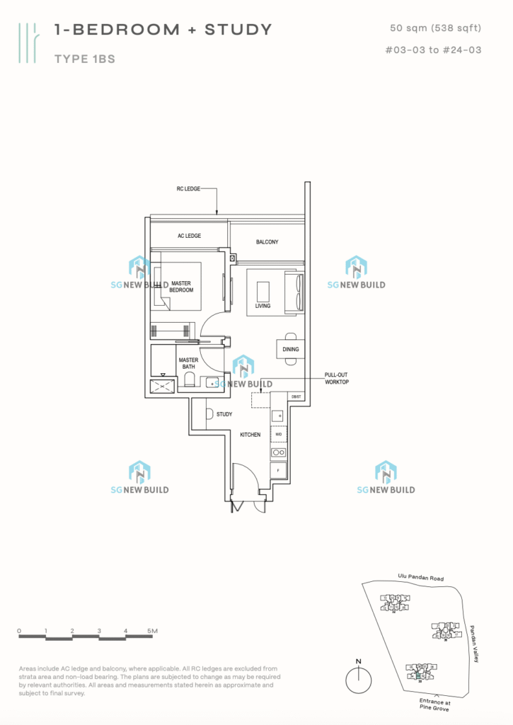 Pinetree Hill Floor Plan 1 Bedroom + Study 1BS