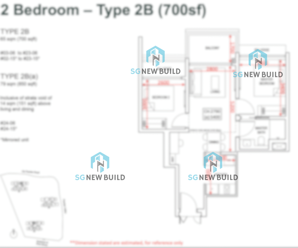 Pinetree Hill Floor Plan 2 Bedroom 2B (With Measurement)