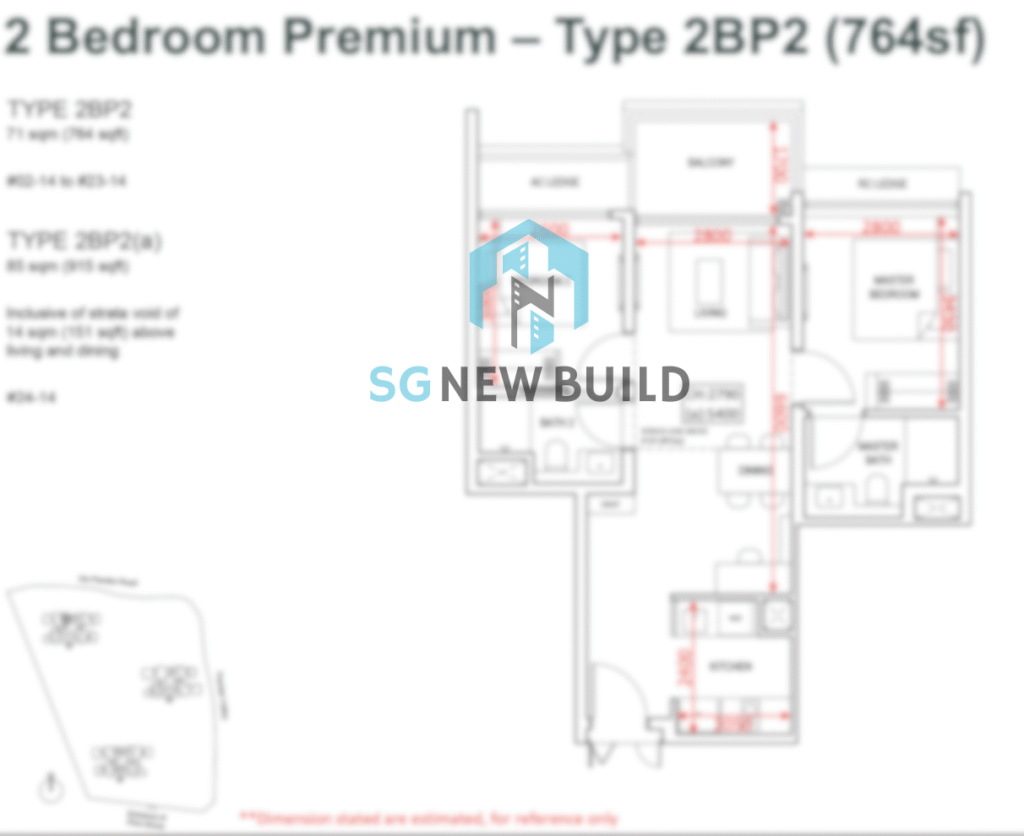 Pinetree Hill Floor Plan 2 Bedroom Premium 2BP2 (With Measurement)
