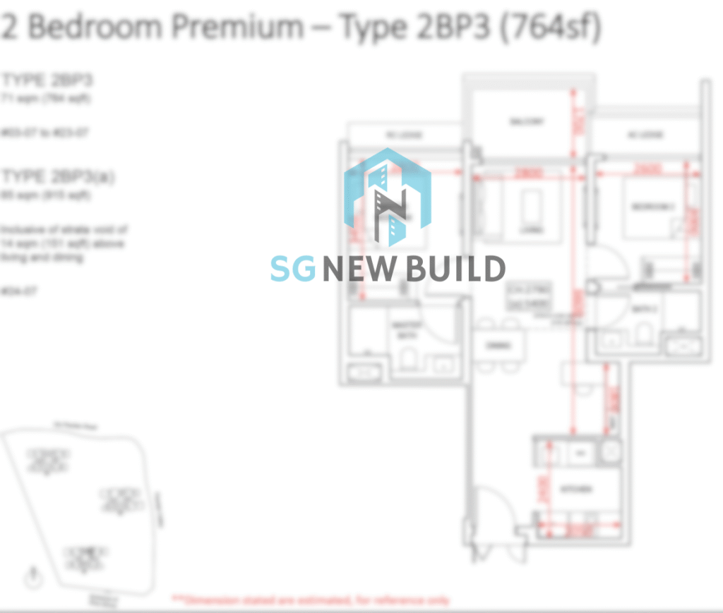 Pinetree Hill Floor Plan 2 Bedroom Premium 2BP3 (With measurement)