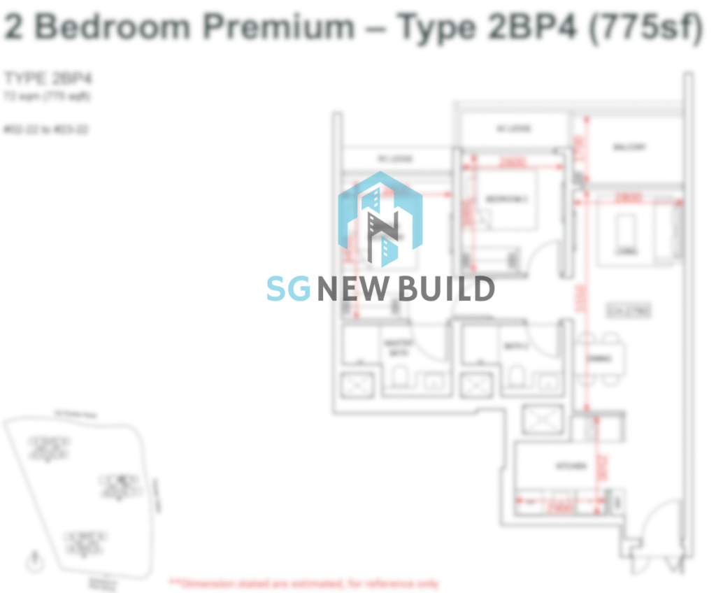 Pinetree Hill Floor Plan 2 Bedroom Premium 2BP4 (With measurement)