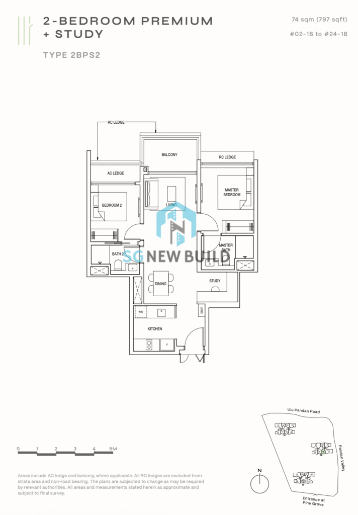 Pinetree Hill Floor Plan 2 Bedroom Premium + Study 2BPS2