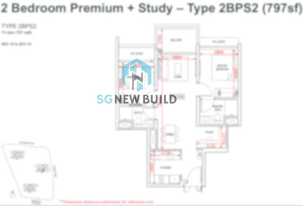 Pinetree Hill Floor Plan 2 Bedroom Premium + Study 2BPS2 (With measurement)