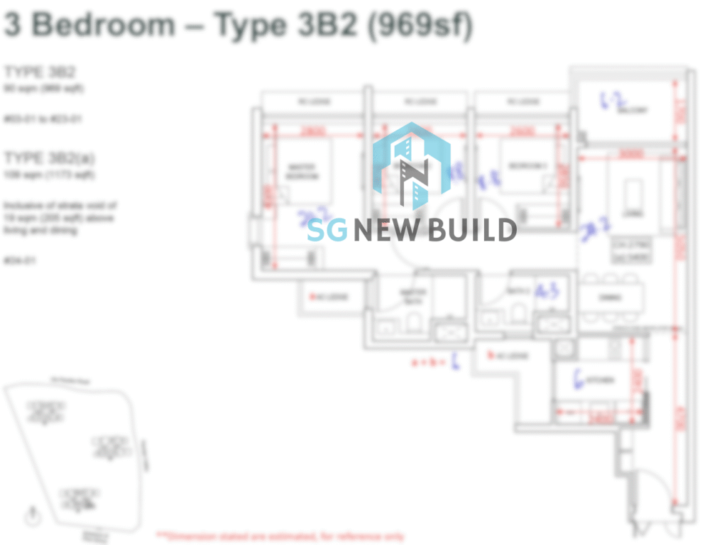 Pinetree Hill Floor Plan 3 Bedroom 3B2 (With measurement)