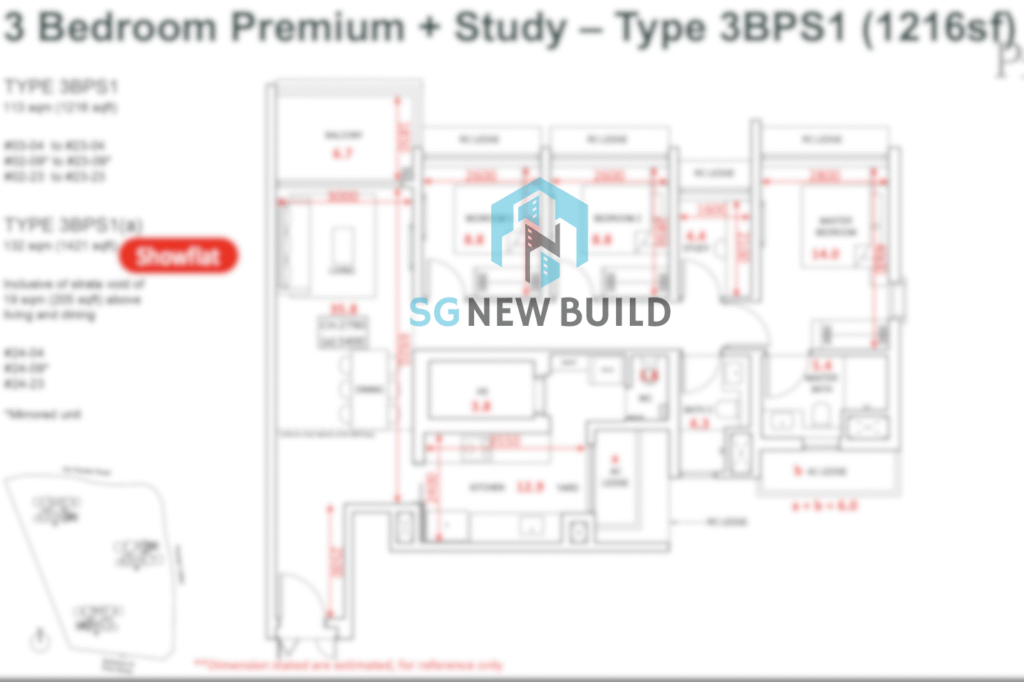 Pinetree Hill Floor Plan 3 Bedroom Premium + Study 3BPS1 (With measurement)
