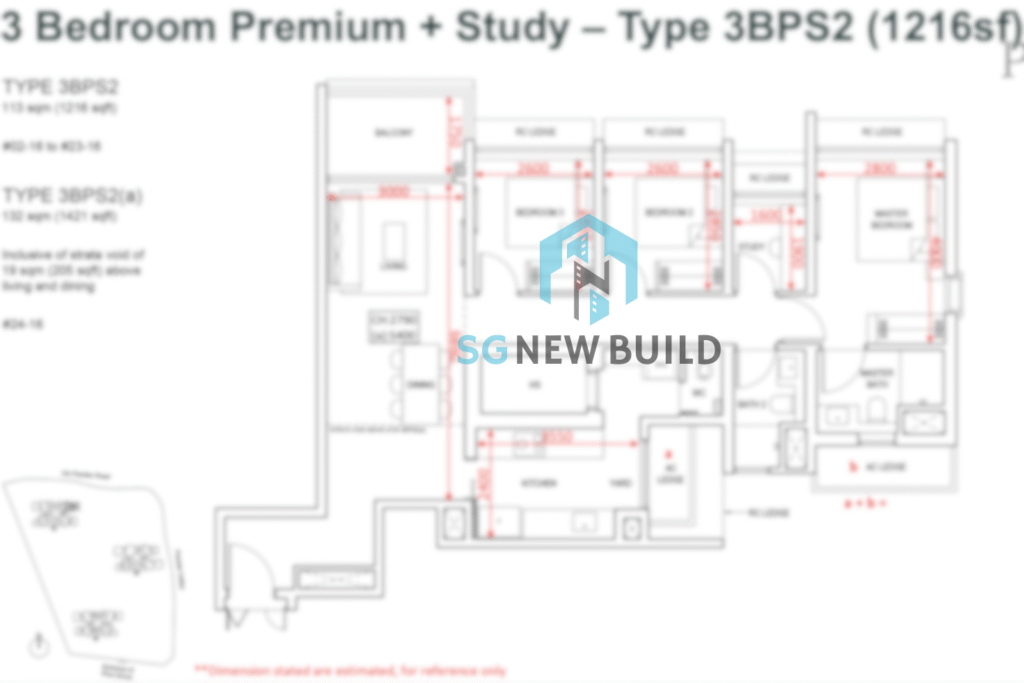 Pinetree Hill Floor Plan 3 Bedroom Premium + Study 3BPS2 (With measurement)