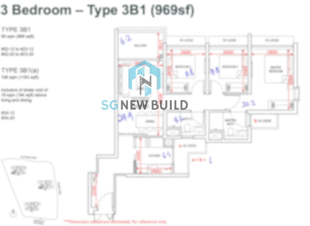 Pinetree Hill Floor Plan 3 Beroom 3B1 (With measurement)